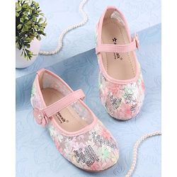 Cute Walk by Babyhug Velcro Closure Ballerina with Sequin Detailing & Floral Applique - Purple