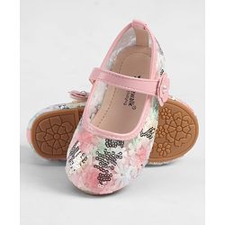 Cute Walk by Babyhug Velcro Closure Ballerina with Sequin Detailing & Floral Applique - Purple