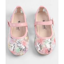 Cute Walk by Babyhug Velcro Closure Ballerina with Sequin Detailing & Floral Applique - Purple