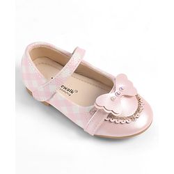 Cute Walk by Babyhug Velcro Closure Ballerina With Butterfly Applique & Pearl Embellishment - Pink
