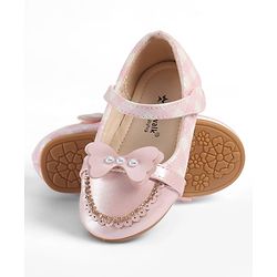 Cute Walk by Babyhug Velcro Closure Ballerina With Butterfly Applique & Pearl Embellishment - Pink