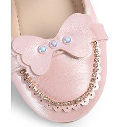 Cute Walk by Babyhug Velcro Closure Ballerina With Butterfly Applique & Pearl Embellishment - Pink