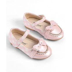 Cute Walk by Babyhug Velcro Closure Ballerina With Butterfly Applique & Pearl Embellishment - Pink