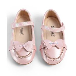 Cute Walk by Babyhug Velcro Closure Ballerina With Butterfly Applique & Pearl Embellishment - Pink