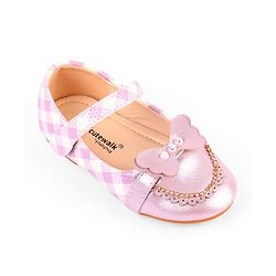 Cute Walk by Babyhug Velcro Closure Ballerina With Butterfly Applique & Pearl Embellishment - Pink