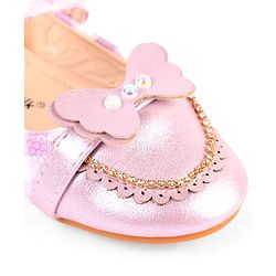 Cute Walk by Babyhug Velcro Closure Ballerina With Butterfly Applique & Pearl Embellishment - Pink