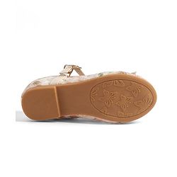 Cute Walk by Babyhug Buckle Closure Floral Embroidered Ballerina With Bow Applique - Beige