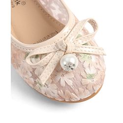 Cute Walk by Babyhug Buckle Closure Floral Embroidered Ballerina With Bow Applique - Beige