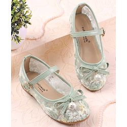 Cute Walk by Babyhug Buckle Closure Floral Embroidered Ballerina With Bow Applique - Beige