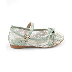 Cute Walk by Babyhug Buckle Closure Floral Embroidered Ballerina With Bow Applique - Beige