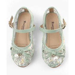 Cute Walk by Babyhug Buckle Closure Floral Embroidered Ballerina With Bow Applique - Beige
