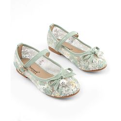 Cute Walk by Babyhug Buckle Closure Floral Embroidered Ballerina With Bow Applique - Beige