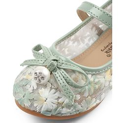 Cute Walk by Babyhug Buckle Closure Floral Embroidered Ballerina With Bow Applique - Beige