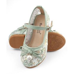 Cute Walk by Babyhug Buckle Closure Floral Embroidered Ballerina With Bow Applique - Beige