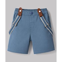 Babyhug Cotton Woven Half Sleeves Shirt & Shorts Set with Suspender & Jungle Theme Print - Blue & White