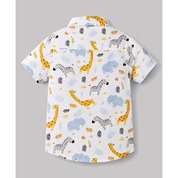 Babyhug Cotton Woven Half Sleeves Shirt & Shorts Set with Suspender & Jungle Theme Print - Blue & White