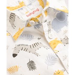 Babyhug Cotton Woven Half Sleeves Shirt & Shorts Set with Suspender & Jungle Theme Print - Blue & White
