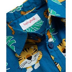 Babyhug Cotton Woven Half Sleeves Cubs Printed Shirt & Denim Shorts Set - Blue