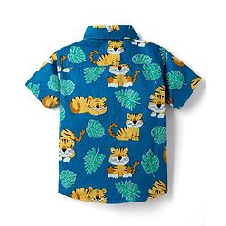 Babyhug Cotton Woven Half Sleeves Cubs Printed Shirt & Denim Shorts Set - Blue