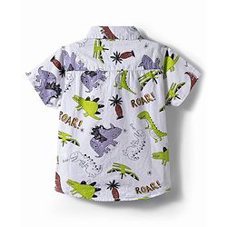 Babyhug Cotton Woven Half Sleeves Dino Printed Shirt & Denim Shorts Set - Multicolor