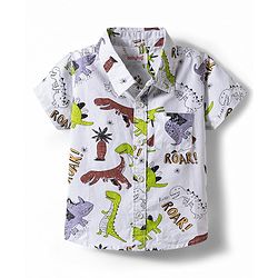 Babyhug Cotton Woven Half Sleeves Dino Printed Shirt & Denim Shorts Set - Multicolor