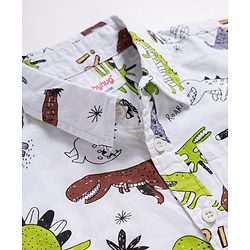 Babyhug Cotton Woven Half Sleeves Dino Printed Shirt & Denim Shorts Set - Multicolor