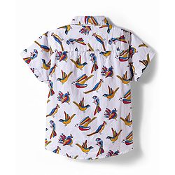 Babyhug Cotton Woven Half Sleeves Birds Printed Shirt & Denim Shorts Set - Multicolor