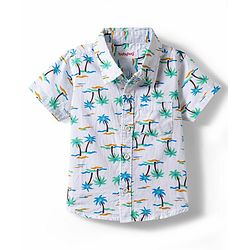 Babyhug Cotton Woven Half Sleeves Shirt & Denim Shorts Set With Tree Print - Multicolor