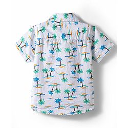 Babyhug Cotton Woven Half Sleeves Shirt & Denim Shorts Set With Tree Print - Multicolor