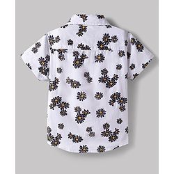 Babyhug Cotton Woven Half Sleeves Shirt & Denim Shorts Set With Floral Print - Multicolor