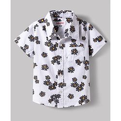 Babyhug Cotton Woven Half Sleeves Shirt & Denim Shorts Set With Floral Print - Multicolor