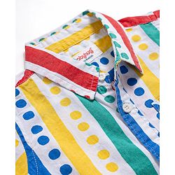 Babyhug Cotton Woven Half Sleeves Polka Dots Printed Shirt & Denim Shorts Set - Multicolor