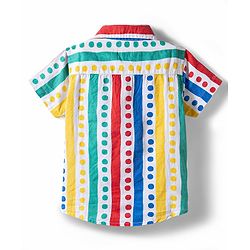 Babyhug Cotton Woven Half Sleeves Polka Dots Printed Shirt & Denim Shorts Set - Multicolor