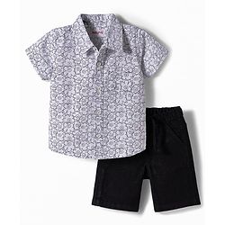 Babyhug Cotton Woven Half Sleeves Shirt & Denim Shorts Set With Floral Print - Multicolor