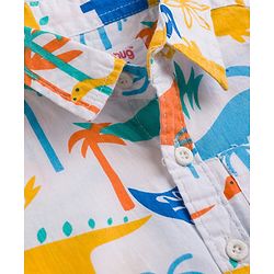 Babyhug Cotton Woven Half Sleeves Dino Printed Shirt & Denim Shorts Set - White