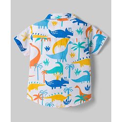 Babyhug Cotton Woven Half Sleeves Dino Printed Shirt & Denim Shorts Set - White