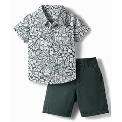 Babyhug Cotton Woven Half Sleeves Shirt & Shorts Set With Floral Print - Multicolor