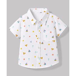 Babyhug Cotton Woven Half Sleeves Shirt & Shorts Set with Nautical Theme Print - Blue & White