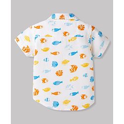 Babyhug Cotton Woven Half Sleeves Shirt & Shorts Set with Sea Life Print - Blue & White