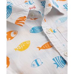 Babyhug Cotton Woven Half Sleeves Shirt & Shorts Set with Sea Life Print - Blue & White