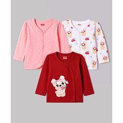 Babyhug 100% Cotton Knit Full Sleeves Bear & Floral Printed Jhablas Pack Of 3 - Multicolor