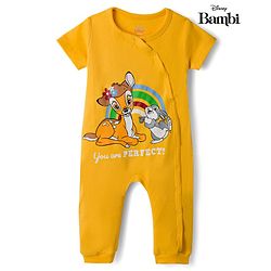 Babyhug Disney 100% Cotton Knit Half Sleeves Romper With Bambi Graphic - Yellow
