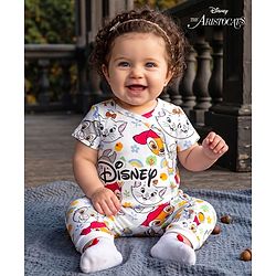 Babyhug Disney 100% Cotton Knit Half Sleeves Romper With Aristocats Marie Graphic - White