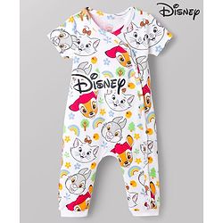 Babyhug Disney 100% Cotton Knit Half Sleeves Romper With Aristocats Marie Graphic - White