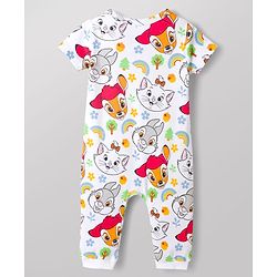Babyhug Disney 100% Cotton Knit Half Sleeves Romper With Aristocats Marie Graphic - White