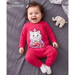 Babyhug Disney 100% Cotton Knit Half Sleeves Romper With Marie Graphic - Red