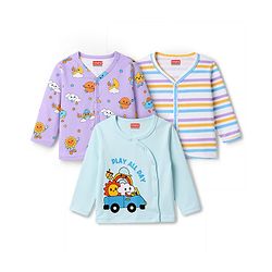 Babyhug 100% Cotton Knit Full Sleeves Jhablas with Sky Print Pack of 3 - Multicolor