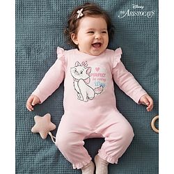 Babyhug Disney Interlock Knit Full Sleeves Romper With Marie Graphics - Pink