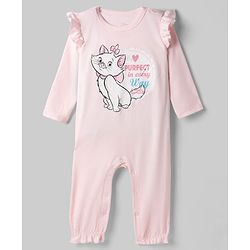Babyhug Disney Interlock Knit Full Sleeves Romper With Marie Graphics - Pink