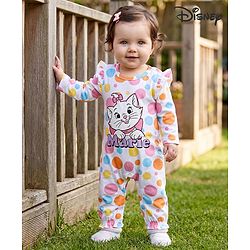 Babyhug Disney Interlock Knit Full Sleeves Romper With Marie Graphics - White